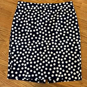 J. Crew Navy and White Polka Dot Pencil Skirt